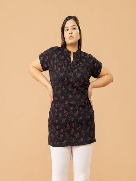 Casual Cotton Short Kurti Tops - Black