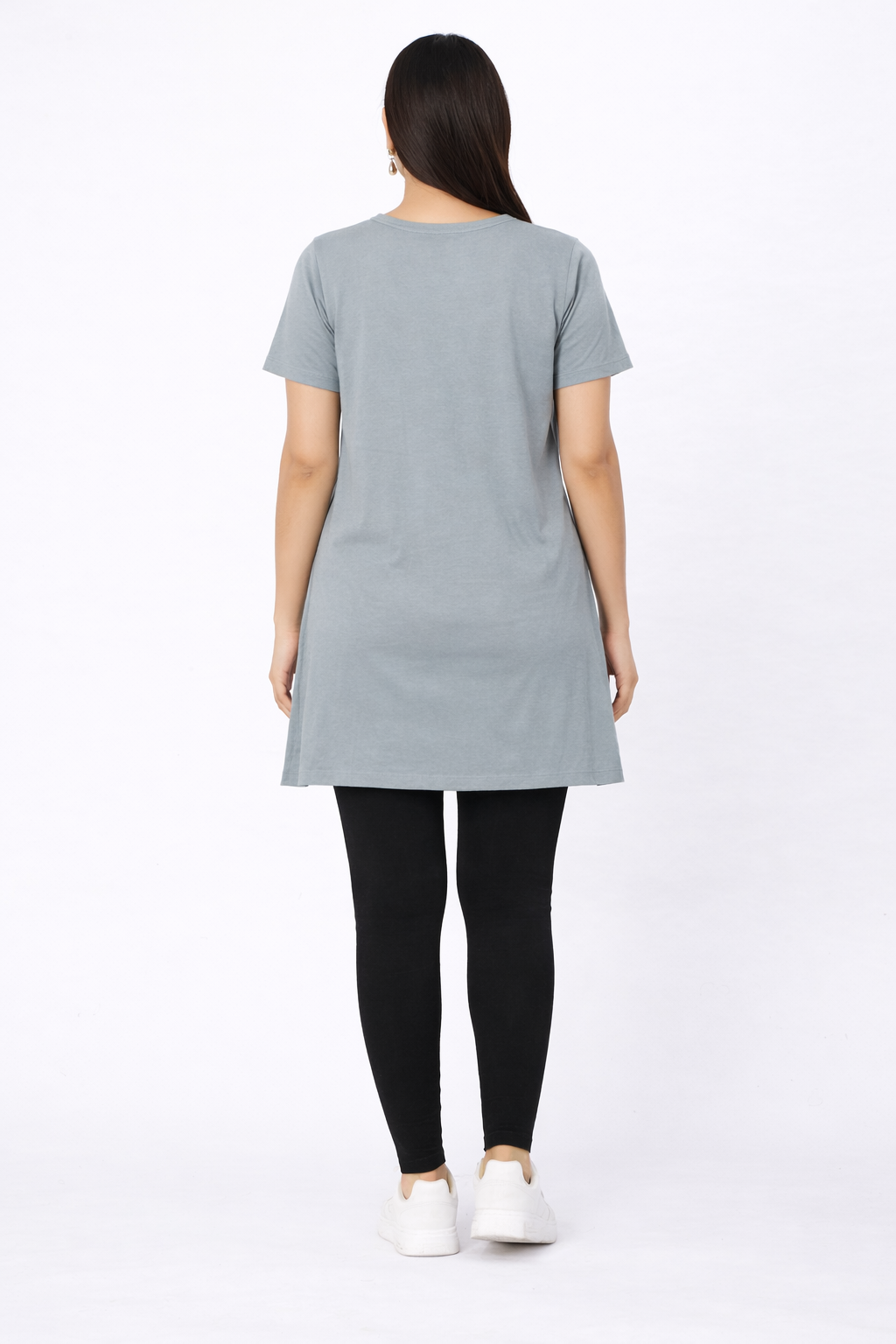 Plus Size Long T-shirt For Women - Half Sleeve - Grey