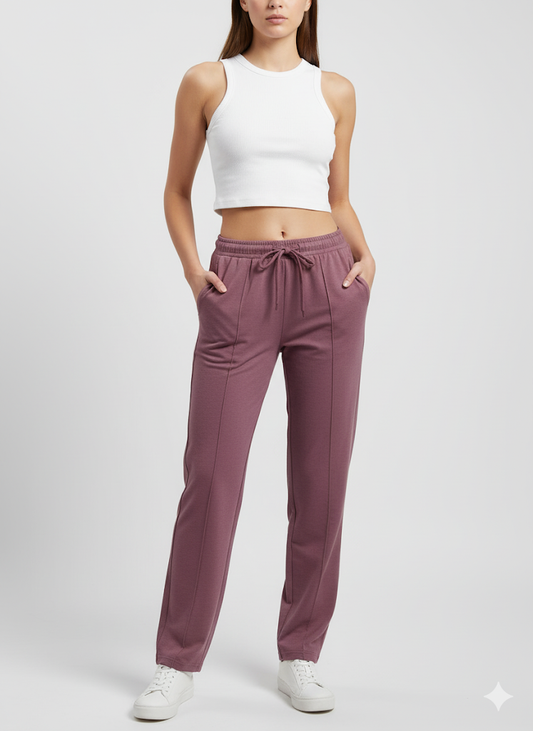 Mid Rise Easy Cotton Pants-Cherry Blossom