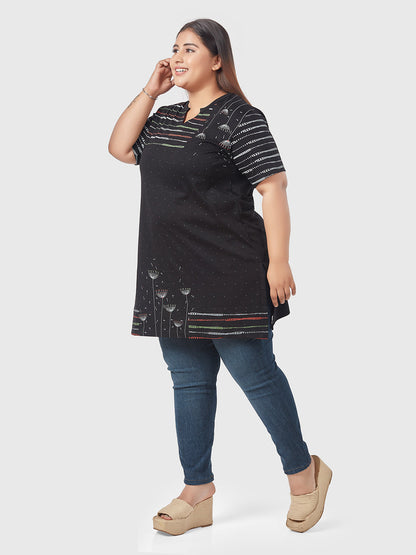 Comfortable Plus Size Print Long Top For Women In Half Sleeves - Multicolor