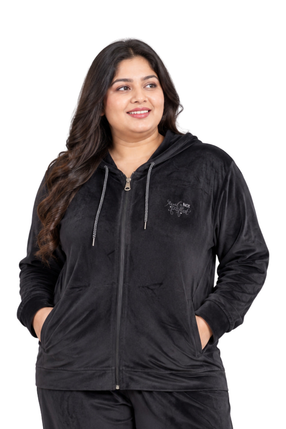 Winter Cotton Velvet Tracksuit For Women - Black