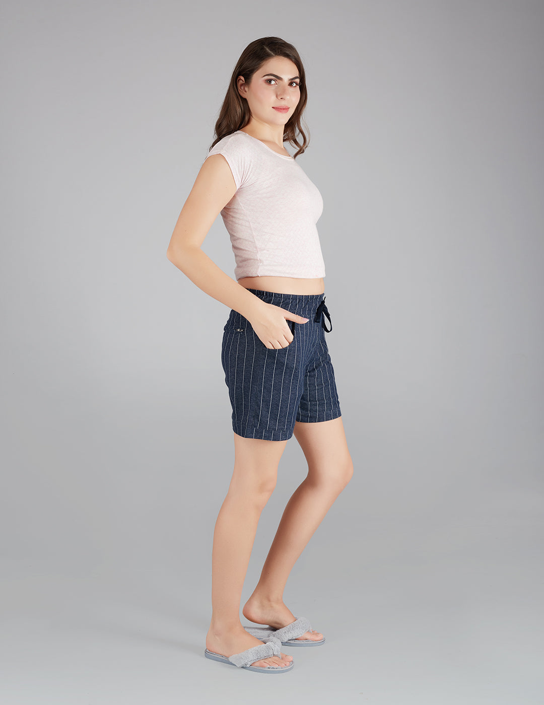 Comfortable Cotton Lounge Shorts for Women In Navy Online In India(Print Bermuda)
