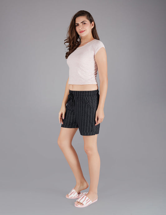 Comfortable Black Printed Cotton Lounge Shorts For Women Online In India