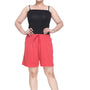 Plus Size Cotton Shorts For Women - Printed Bermuda - Coral Red