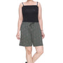 Plus Size Cotton Shorts For Women - Printed Bermuda - Olive Green