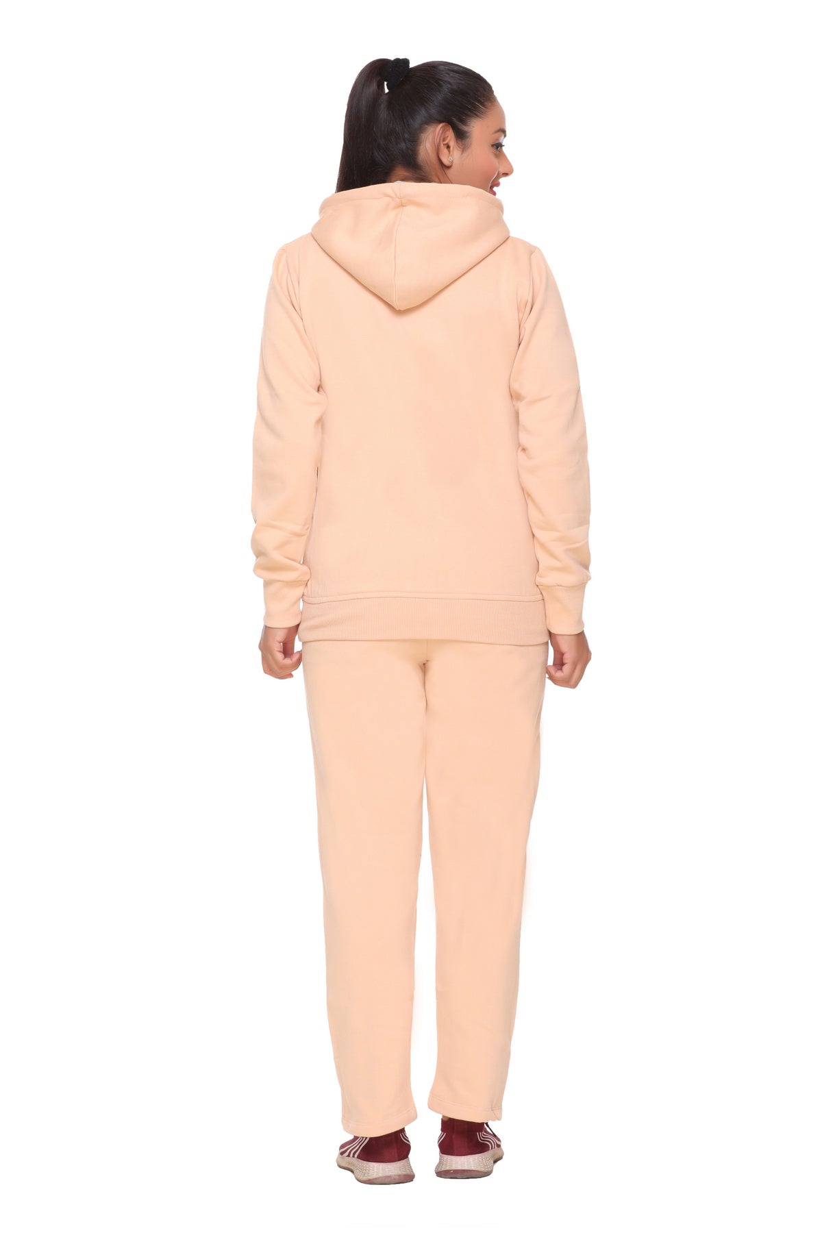 Women Beige Winter Wear Fleece Tracksuit freeshipping - Cupid Clothings
