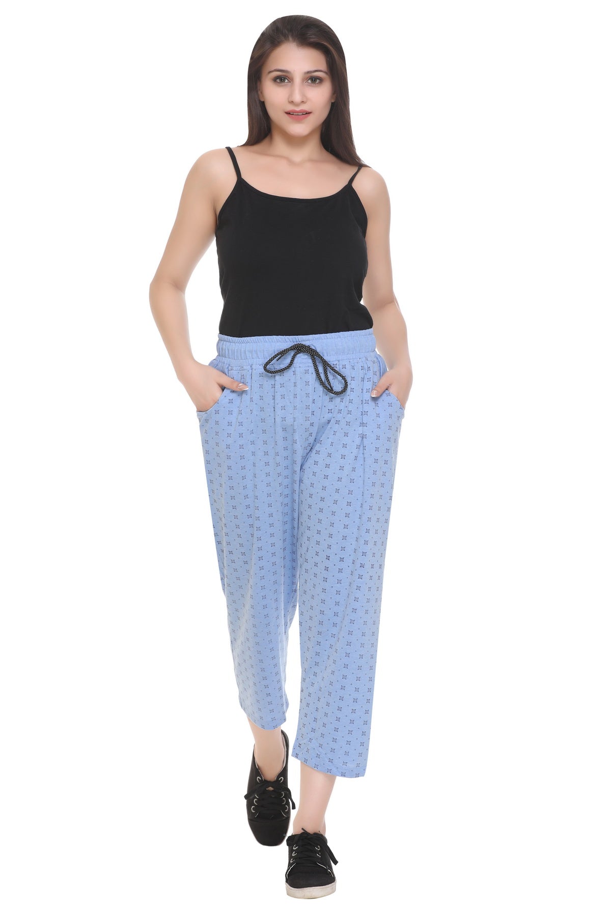 Buy Blue Printed Cotton Capri For Women Online In India