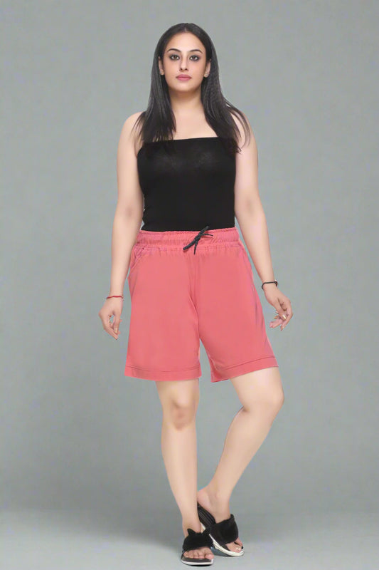 Comfortable Cotton Shorts For Women In Rosy Pink Online In India(Plain Bermuda)