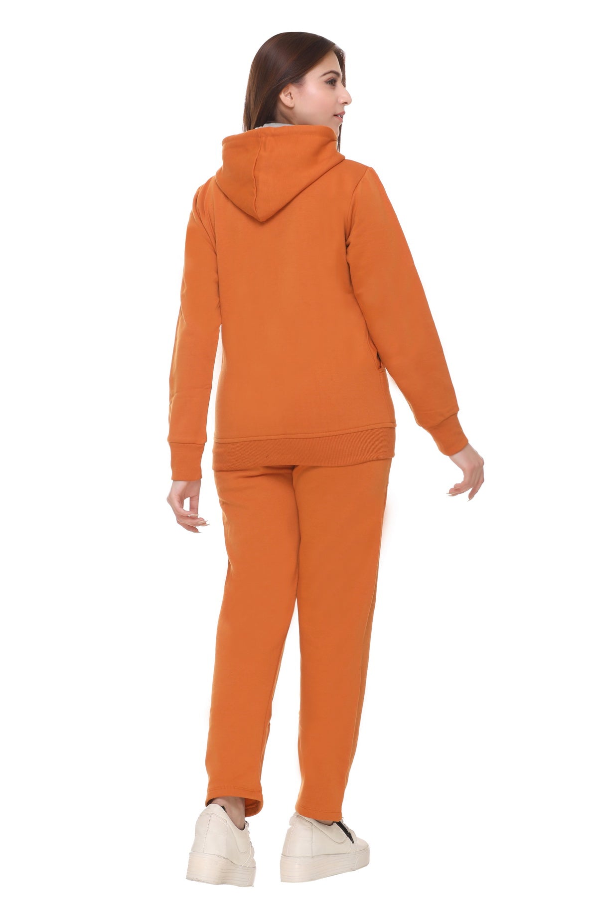 Women Coral Orange Winter Wear Fleece Tracksuit freeshipping - Cupid Clothings