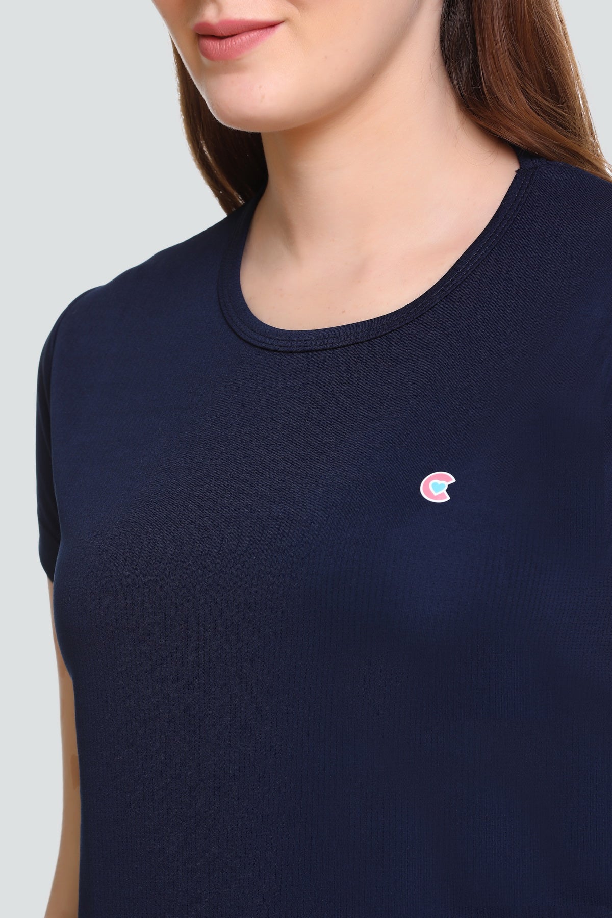 Stylish Navy Blue Cotton Half Sleeves Dri Fit T-shirts For Women Online In India
