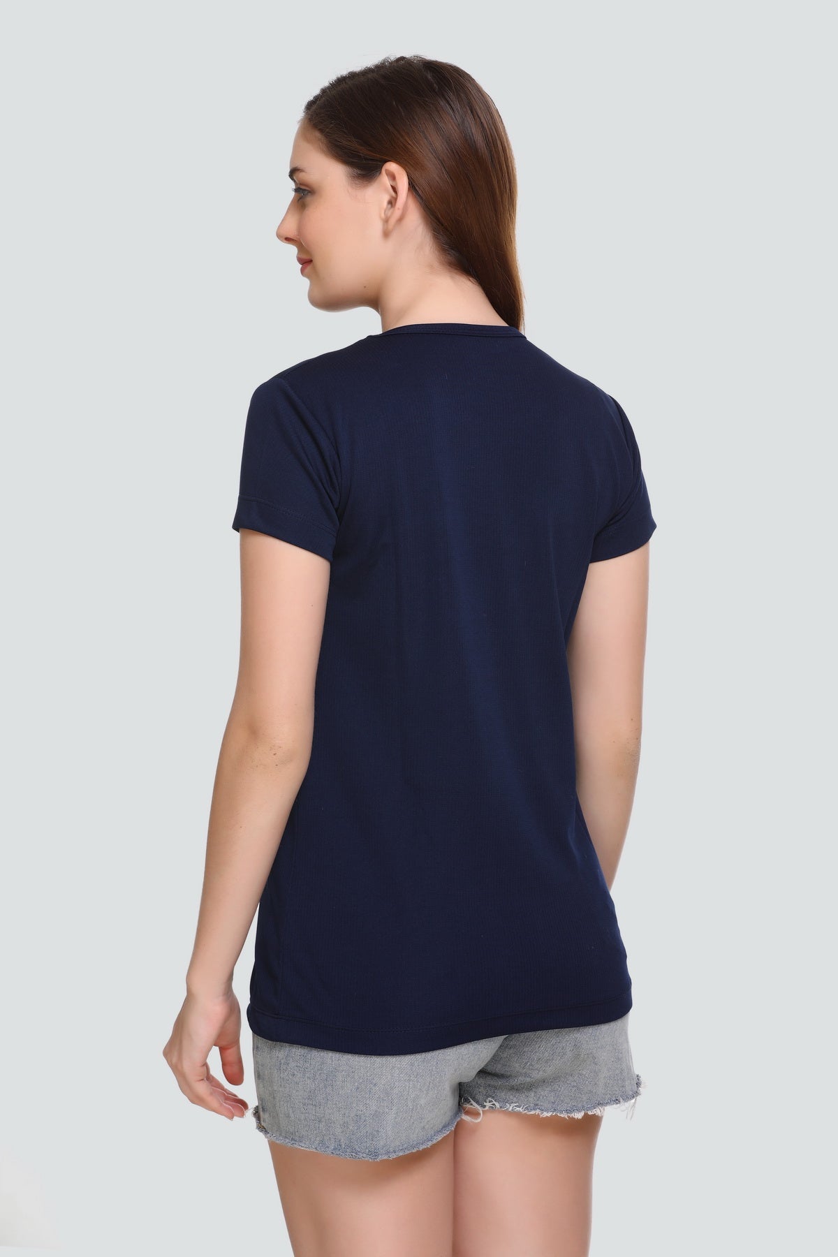 Stylish Navy Blue Cotton Half Sleeves Dri Fit T-shirts For Women Online In India