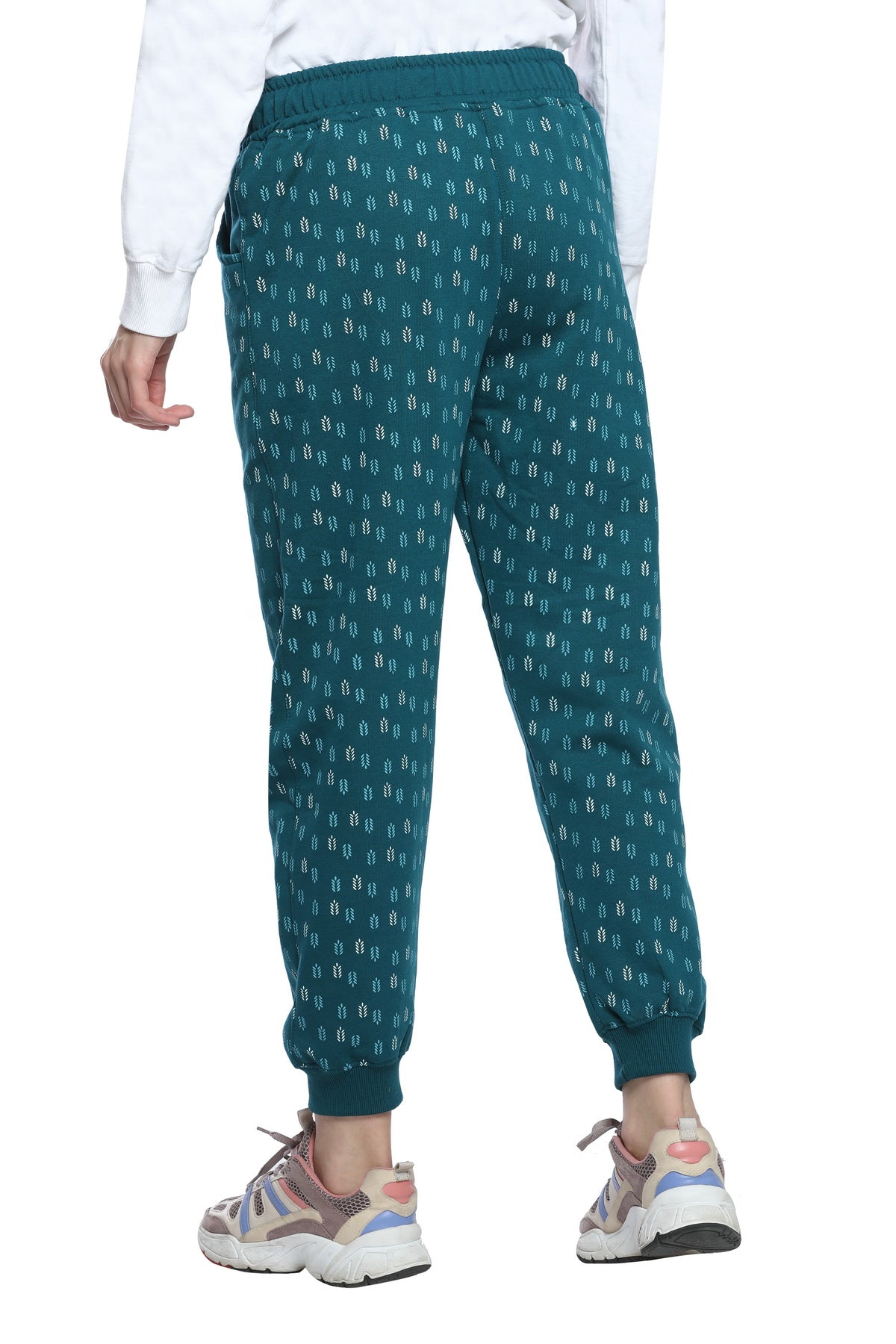 Comfortable Teal Blue Winter Fleece Cotton Printed Joggers for Women online in India