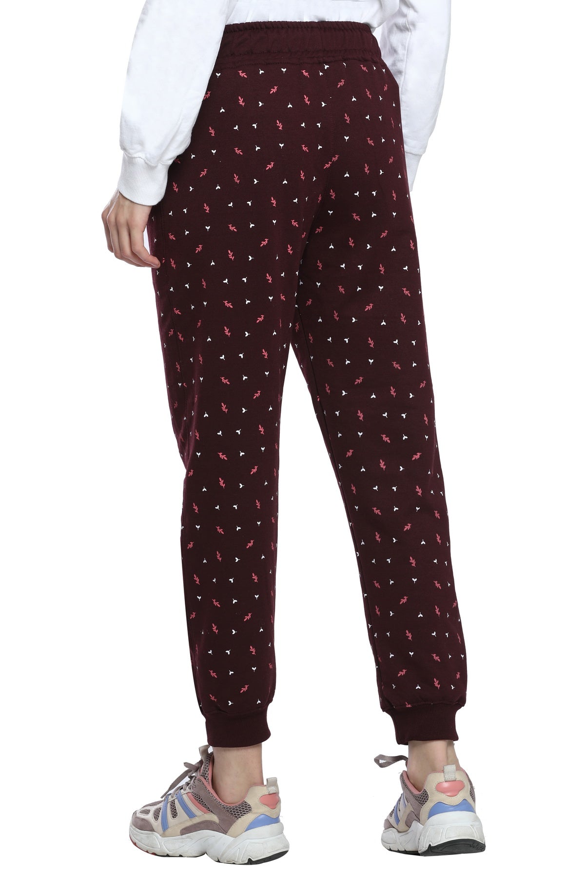 Comfortable Wine Winter Fleece Cotton Printed Joggers for Women online in India