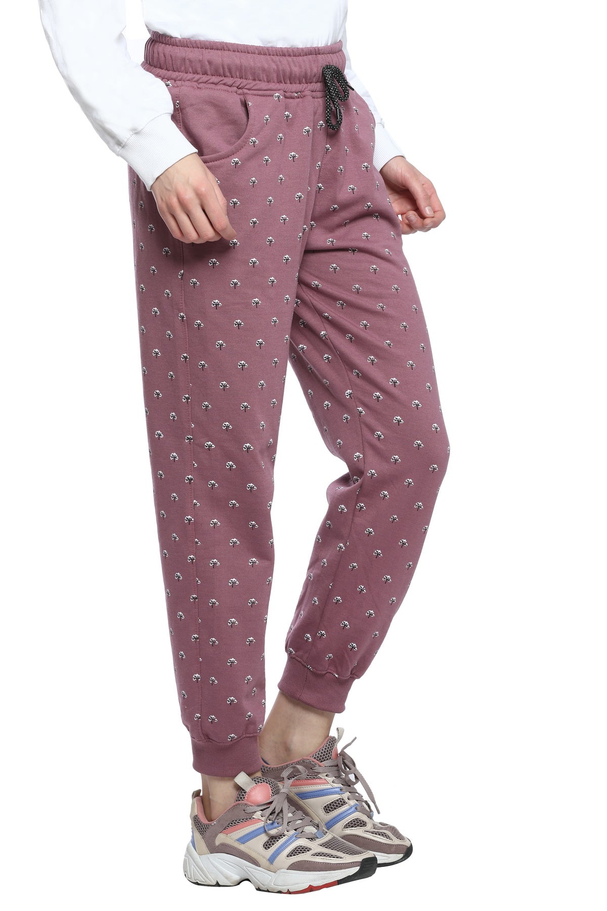 Comfortable Mauve Winter Fleece Cotton Printed Joggers for Women online in India