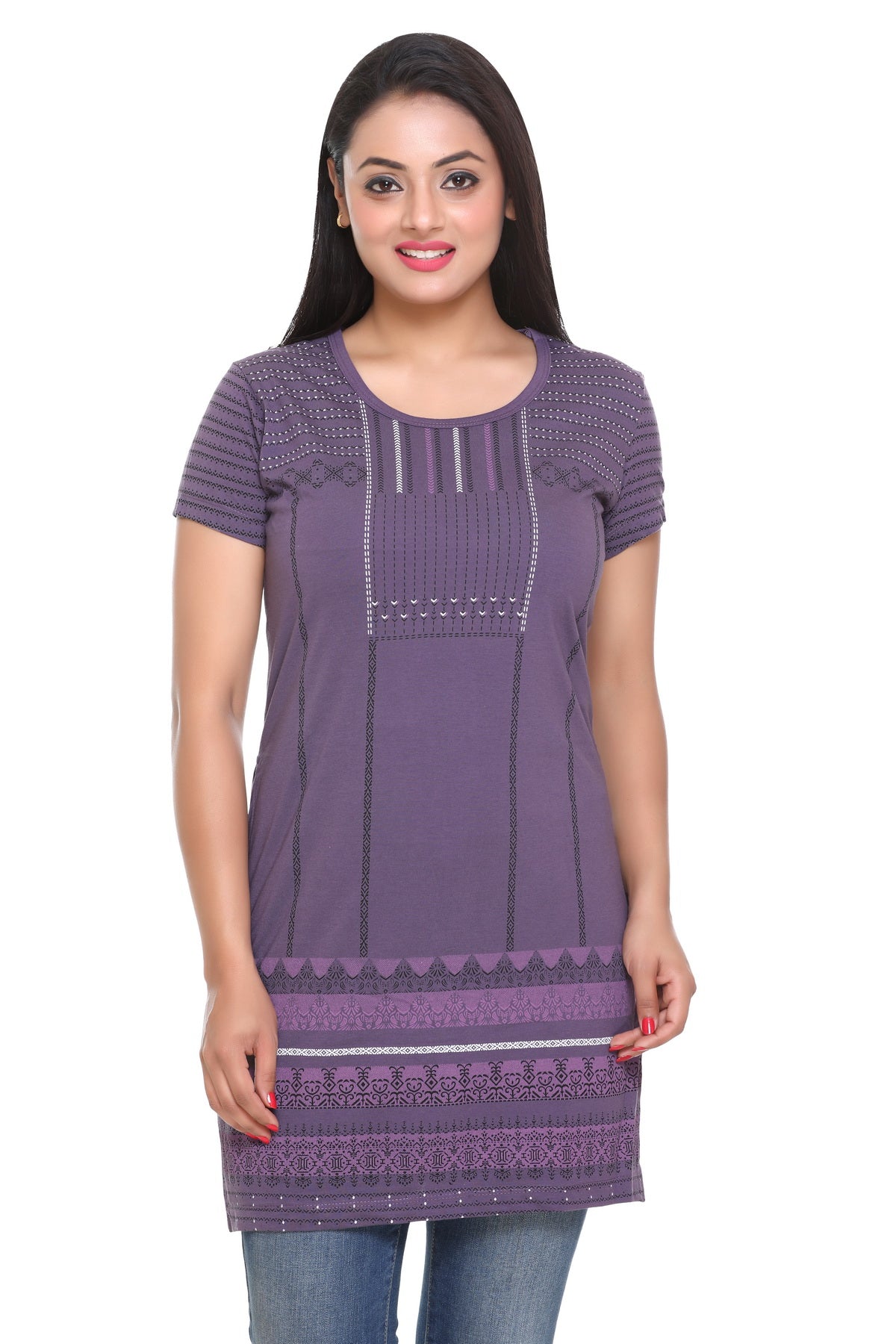 Cotton Printed Long T-Shirts For Women In Half Sleeves At Online