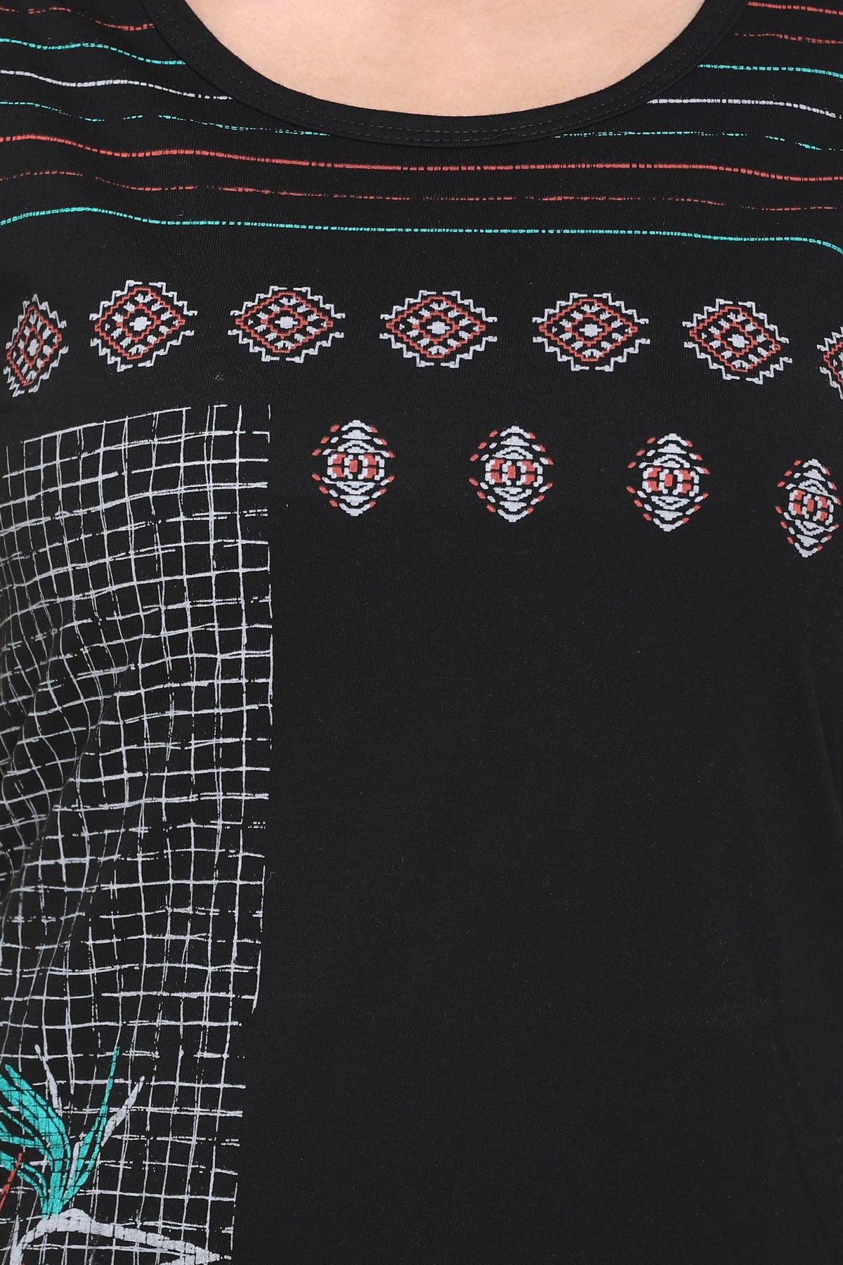 Cotton Printed Long T-shirts For Women Half Sleeve - Black - In Online