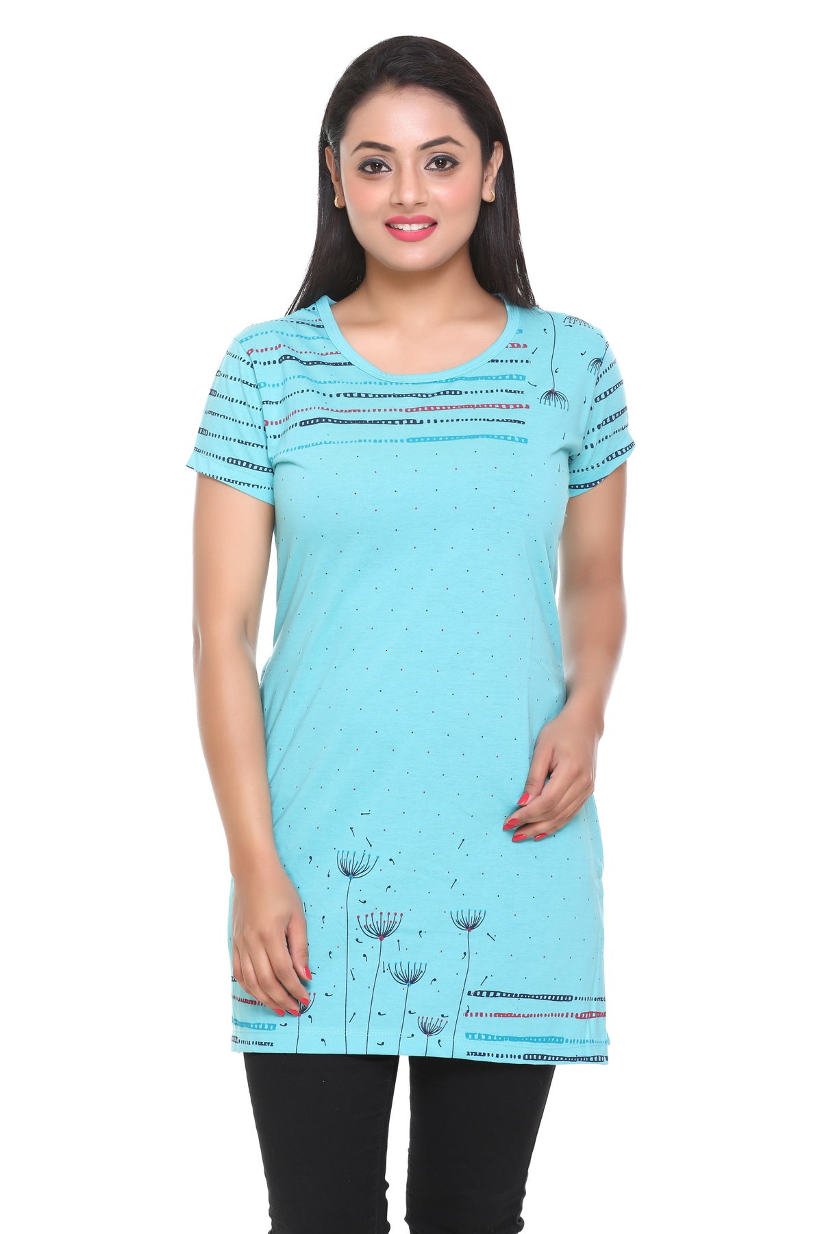 Cotton Printed Long T-Shirts For Women In Half Sleeves At Online