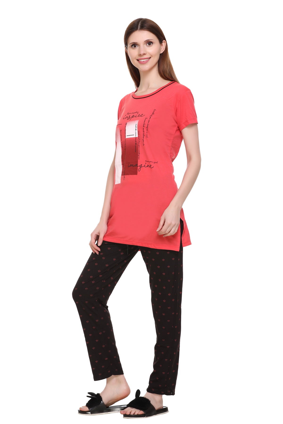 CUPID Regular Fit Night Suit Sets for Women ( RED)
