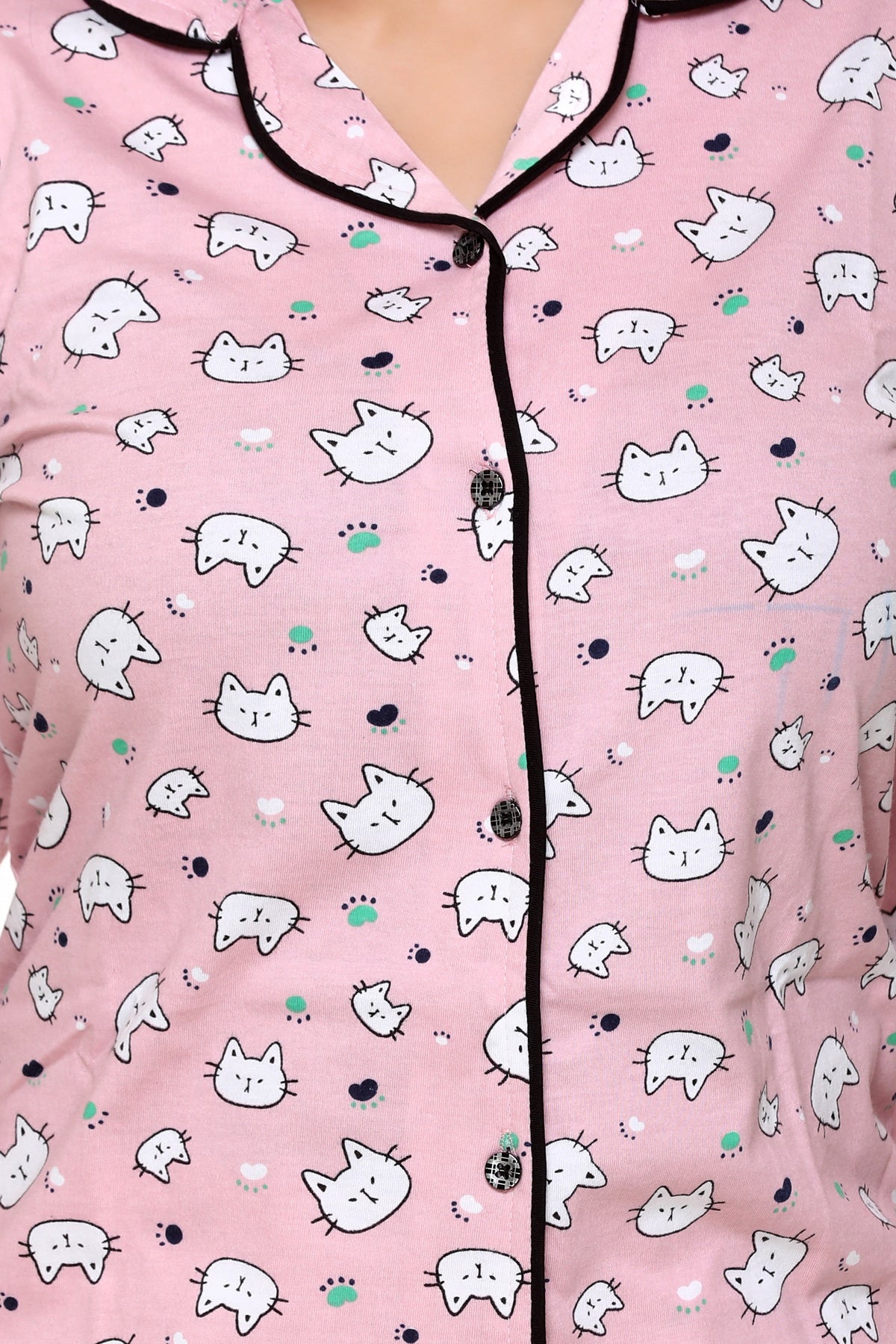 CUPID Full Sleeves Cotton Printed Night Suit Set ( Pink) freeshipping - Cupid Clothings