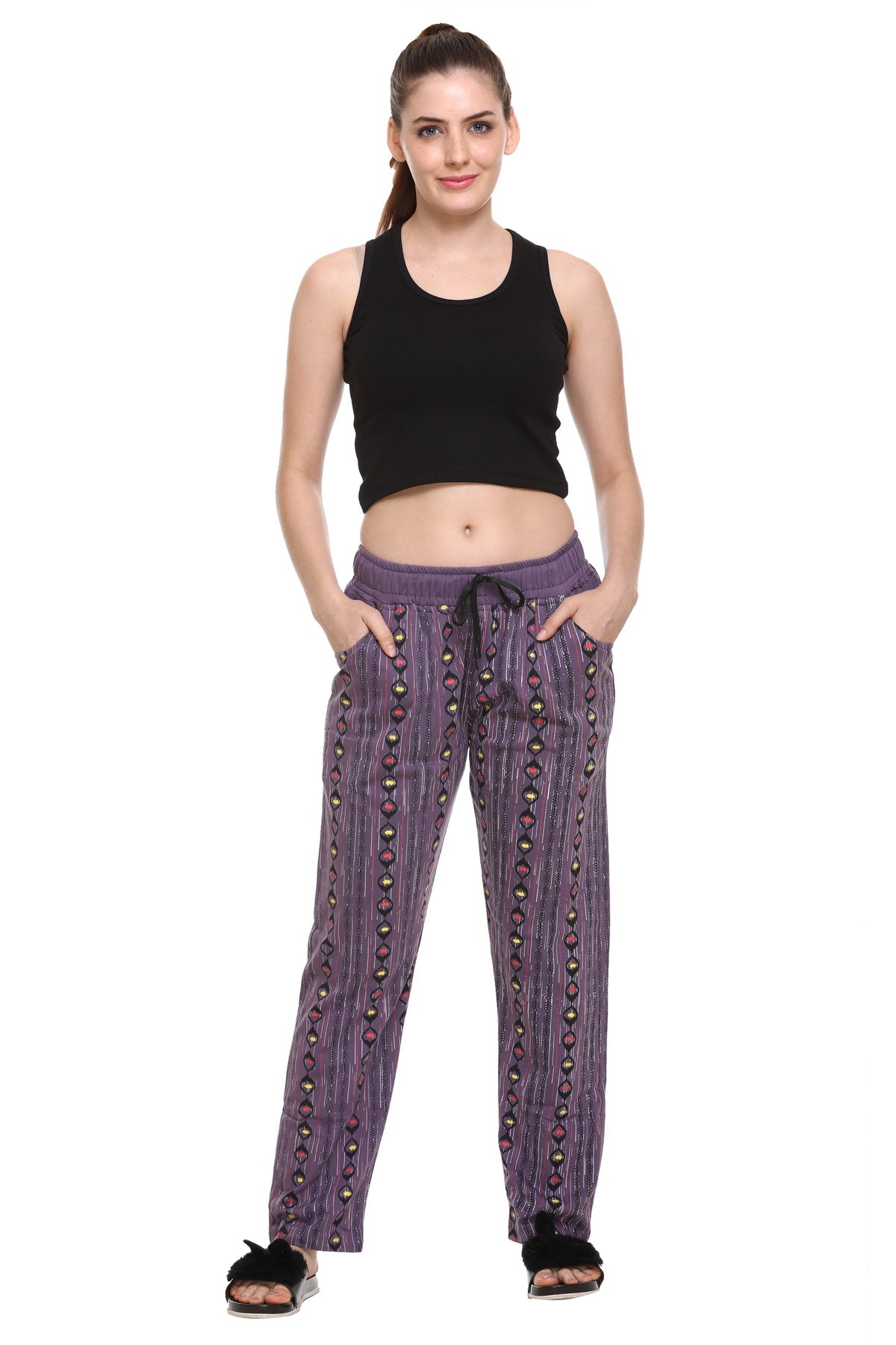 Cotton Printed Night Pajamas For Women - Lavender
