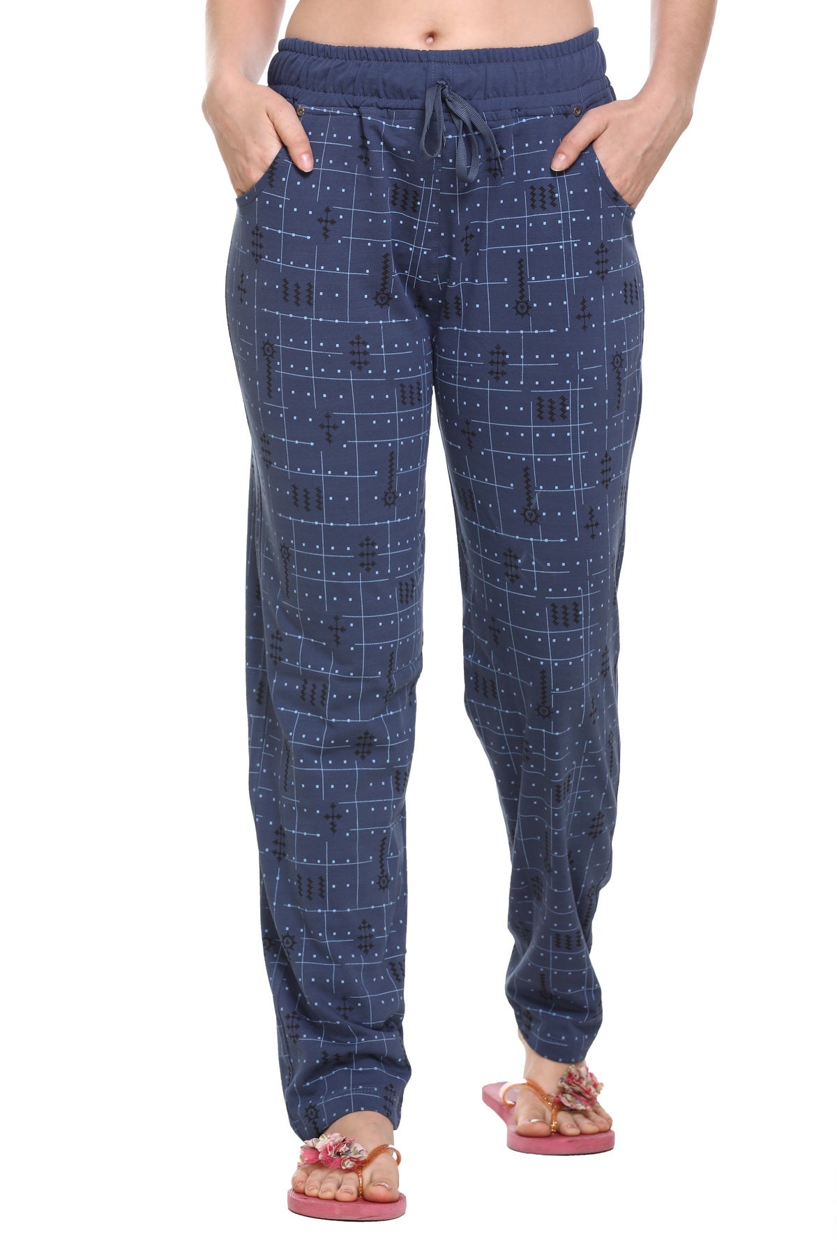 Cotton Printed Night Pajamas For Women - Blue