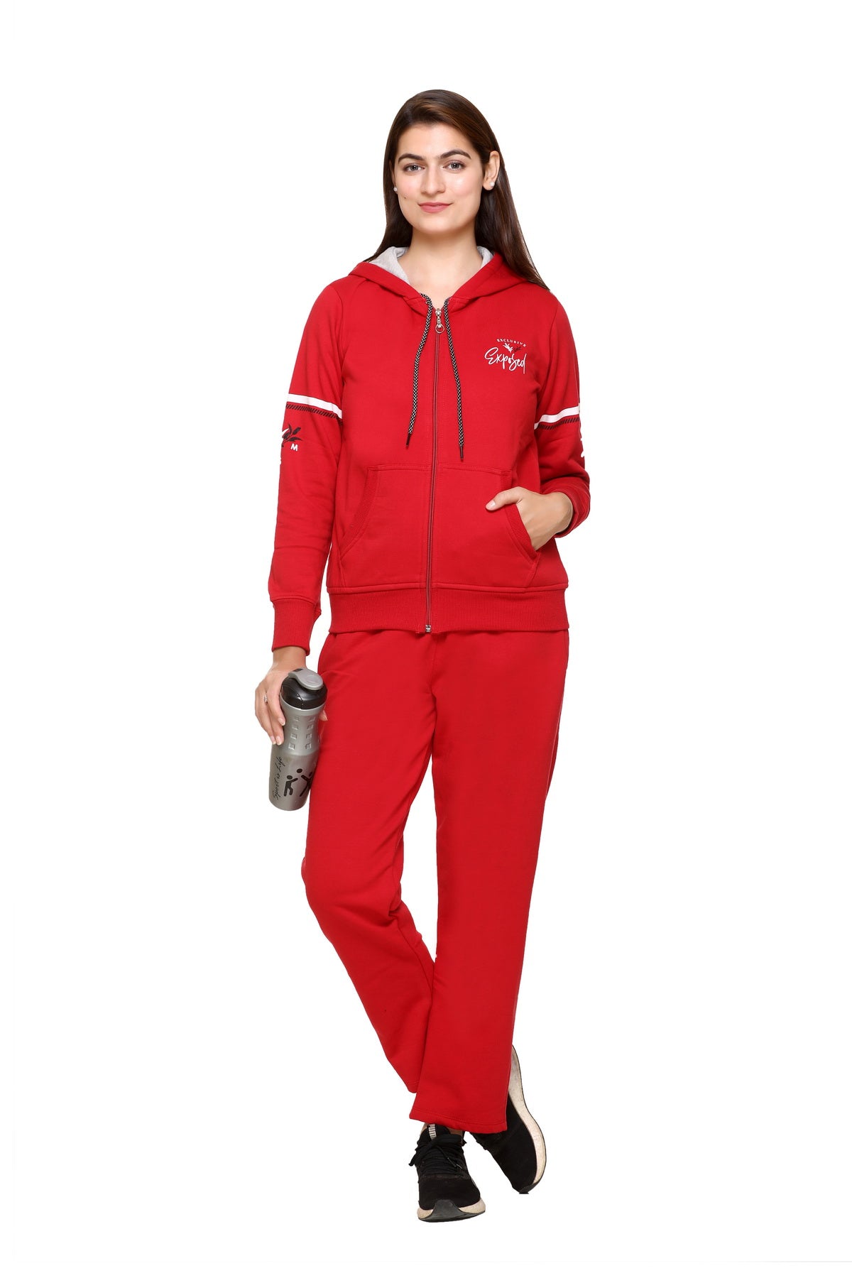 Women Red Winter Wear Fleece Tracksuit freeshipping - Cupid Clothings