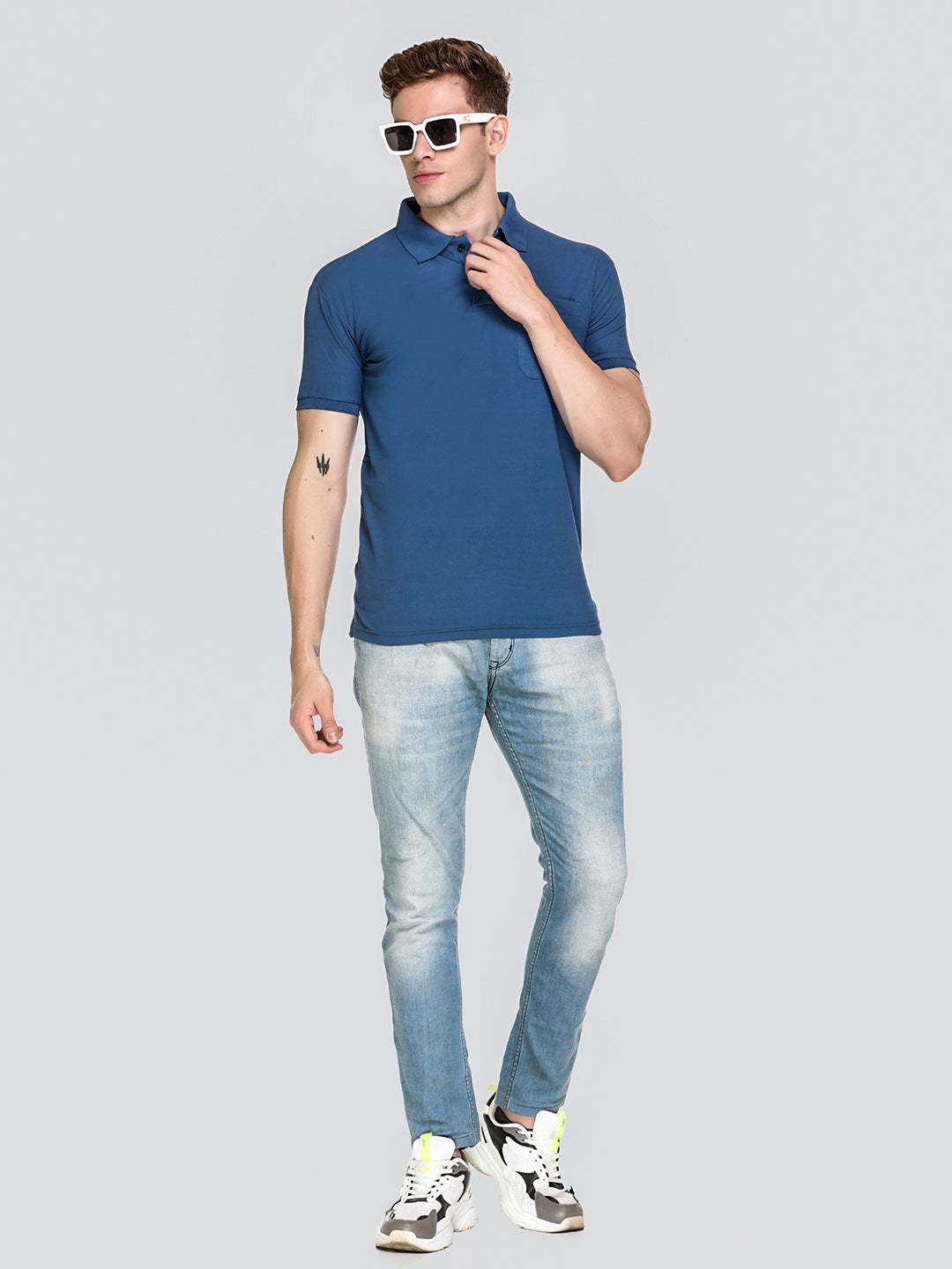 Comfortable Jinxer Blue Dry Fit Polo Neck T Shirt for men online in India