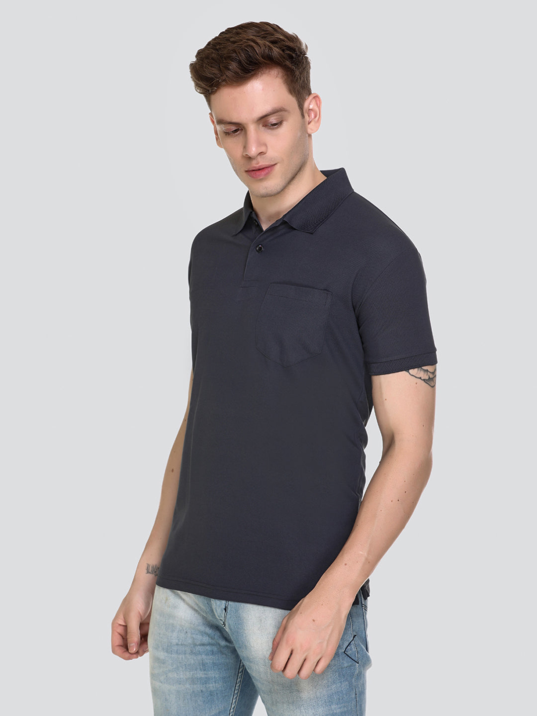 Comfortable Jinxer Hale Blue Dry Fit Polo Neck T Shirt for men online in India