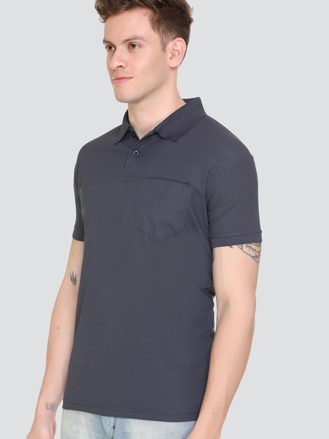 Comfortable Jinxer Hale Blue Dry Fit Polo Neck T Shirt for men online in India