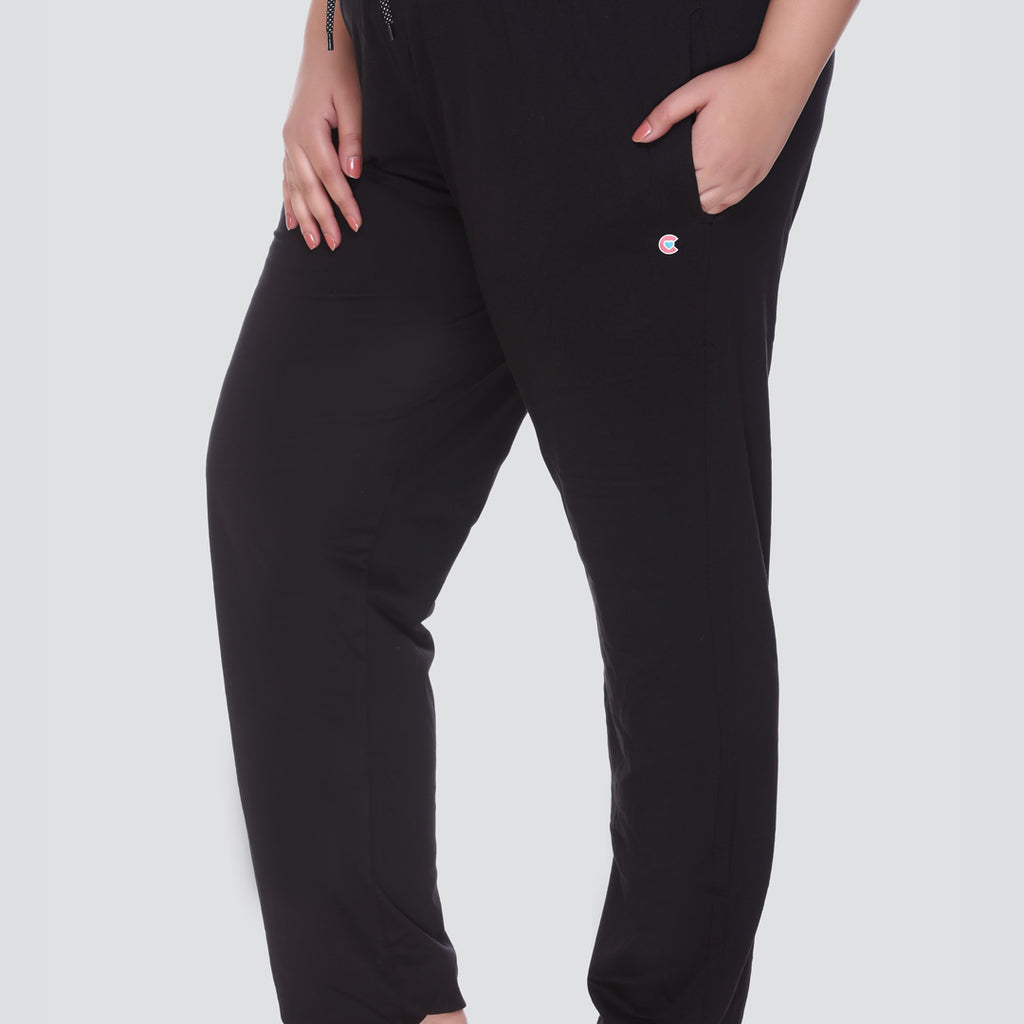 Black Cotton Trackpants With One Side Zip Pocket