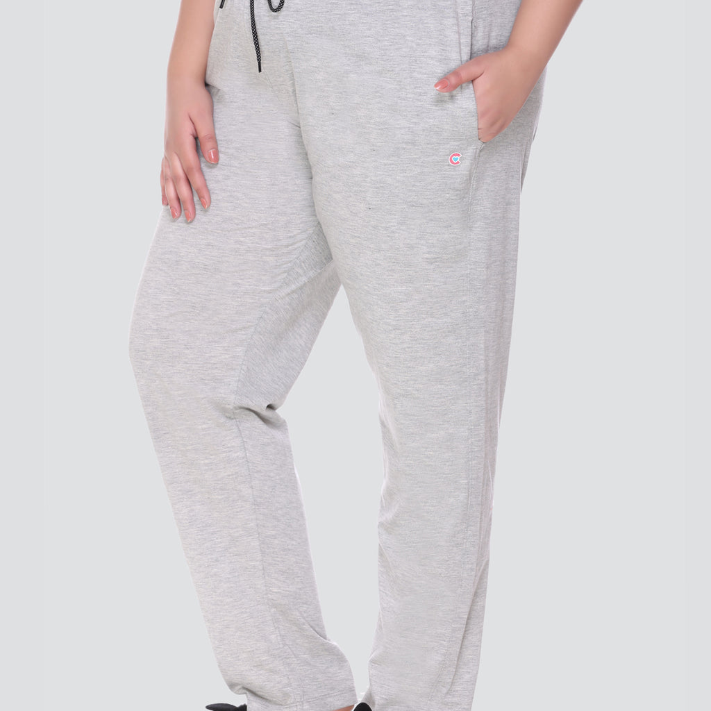 Woman Cotton Trackpants With One Side Zip Pocket - Grey