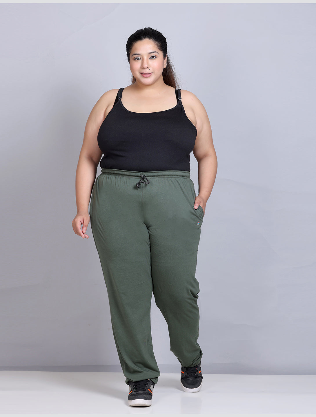 Green Cotton Track Pants For Women