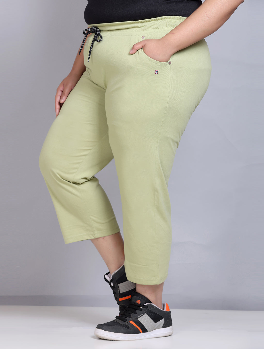 Buy Comfy Cardamom Green Half Cotton Capri Pants For Women Online