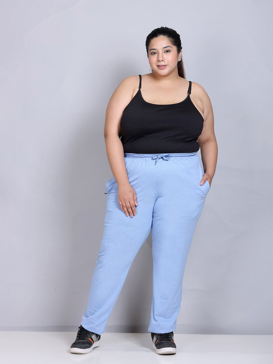 Blue Cotton Track Pants For Women