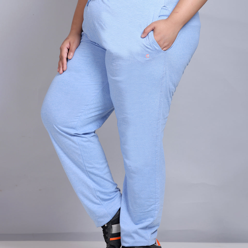 Cotton Track Pants For Women With Zip Pocket- Sky Blue