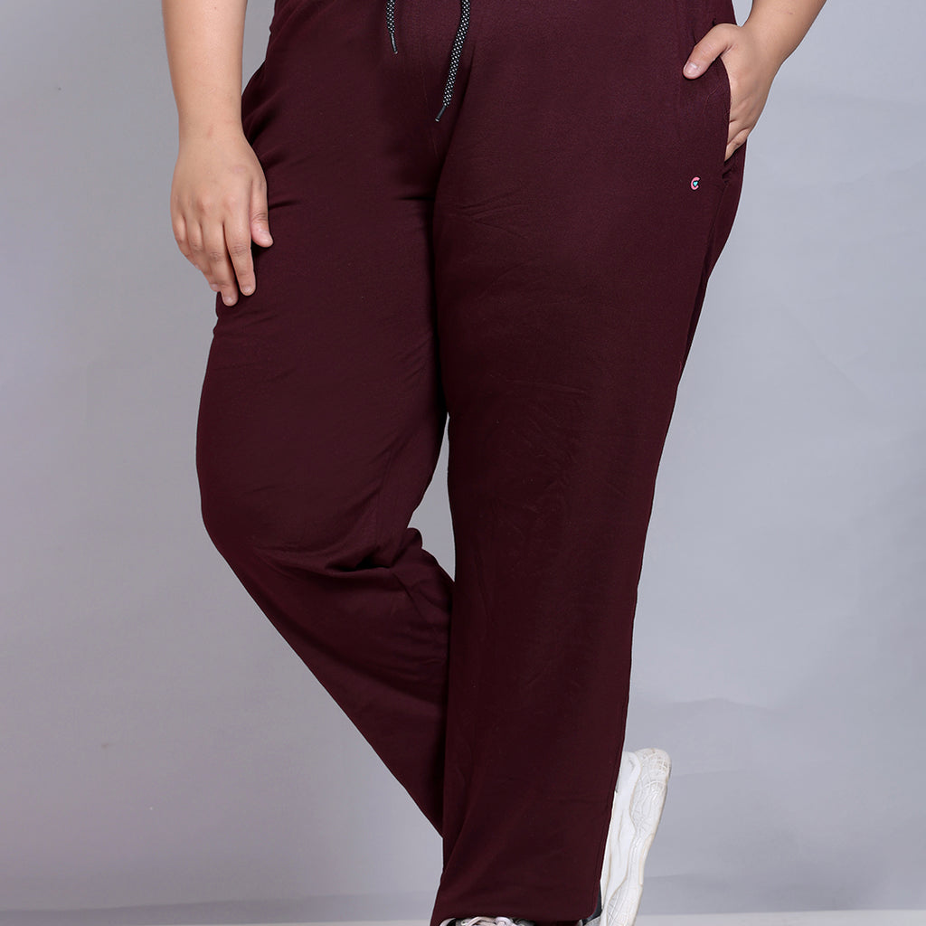 Cotton Trackpants With One Side Zip Pocket- Wine