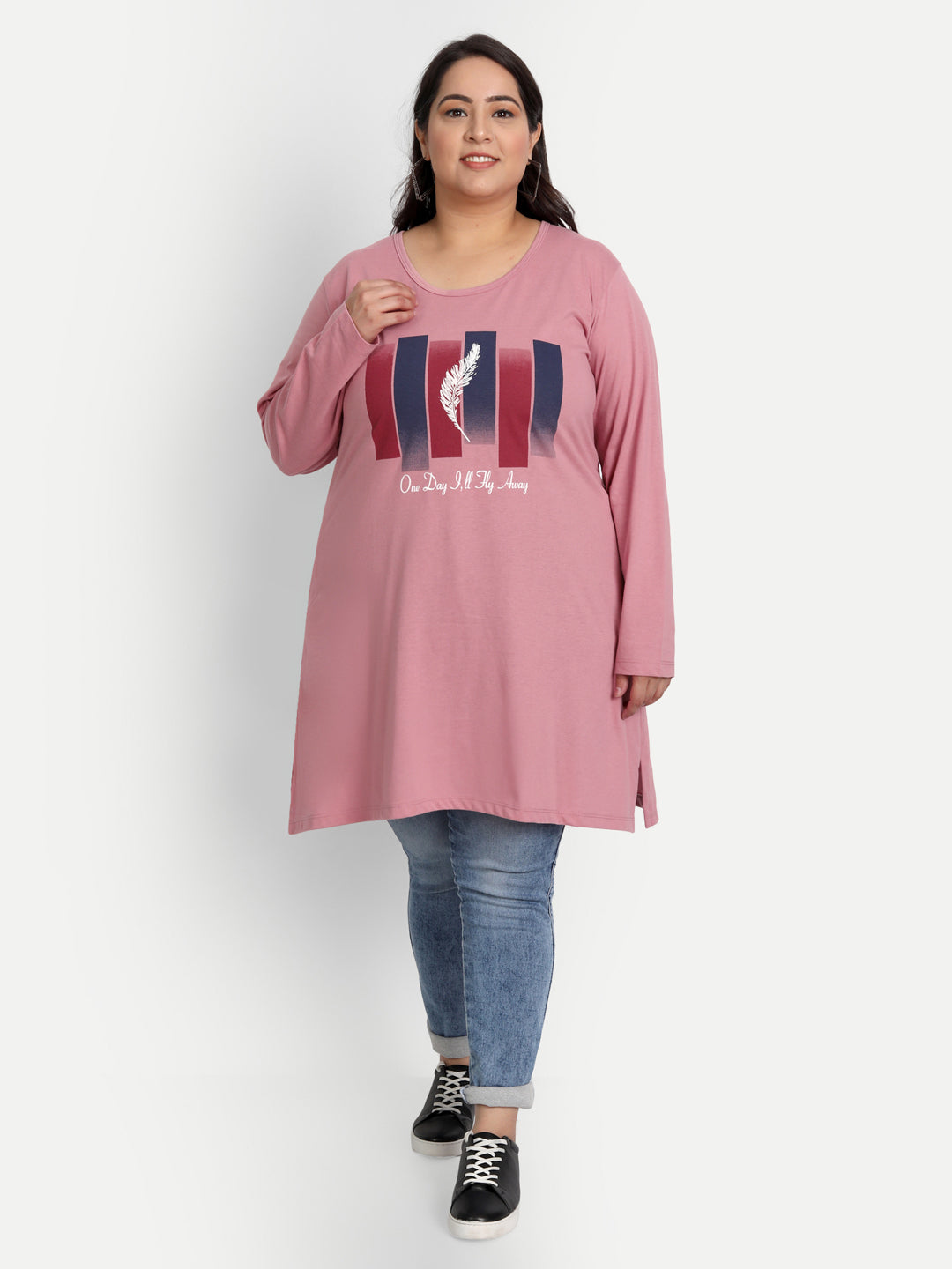 Cotton Long Top for Women Plus Size - Full Sleeve - Wine