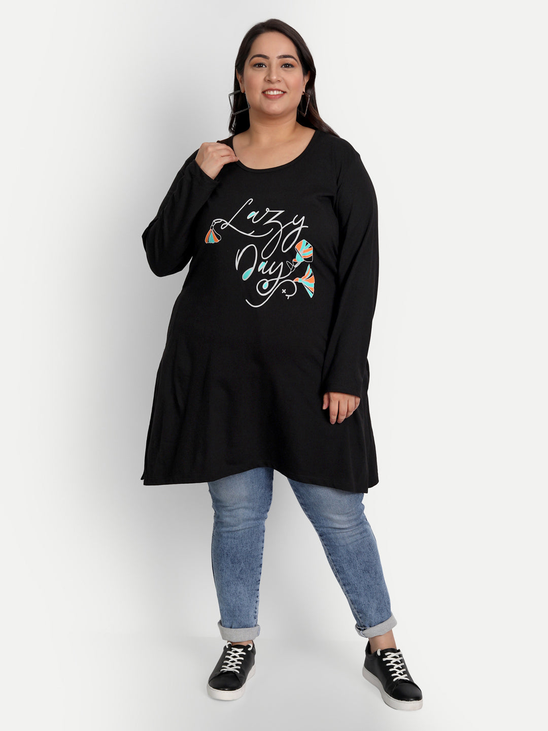 Buy Black Cotton Full Sleeve Long Tops For Women Online