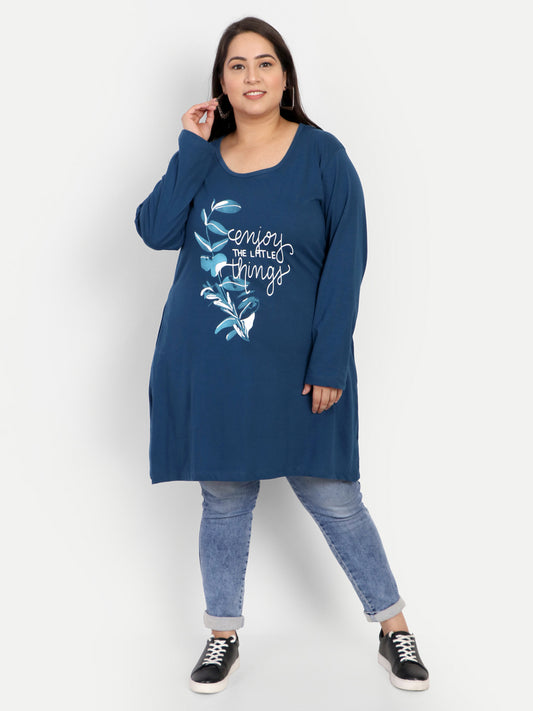 Buy Blue Cotton Full Sleeve Long Top For Women Online