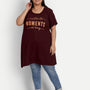Long Line T-Shirt For Women -Half Sleeves- - Wine