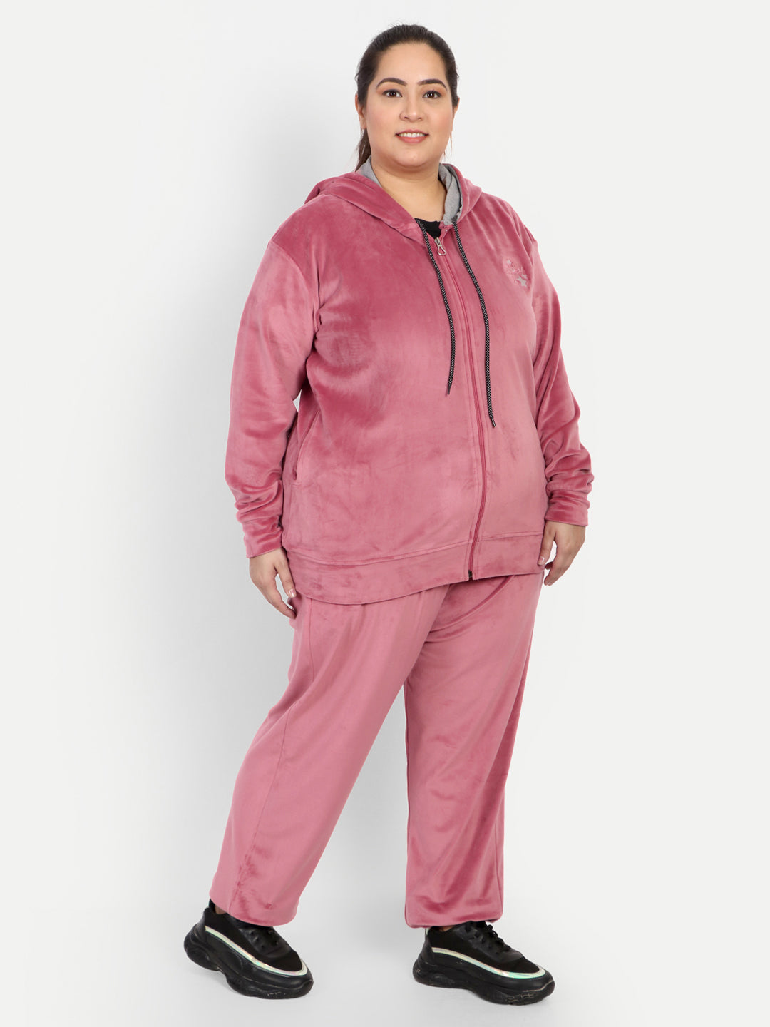 Comfy Rosy Pink Cotton Winter Velvet Tracksuit For Women Online In India