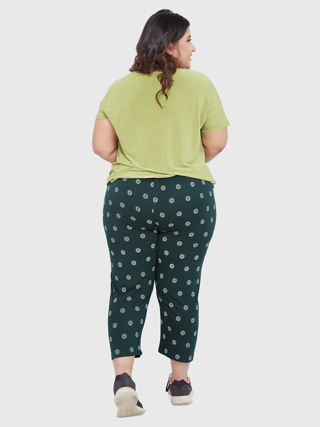 Stylish Bottle Green Printed Cotton Plus Size Capri For Women Online In India