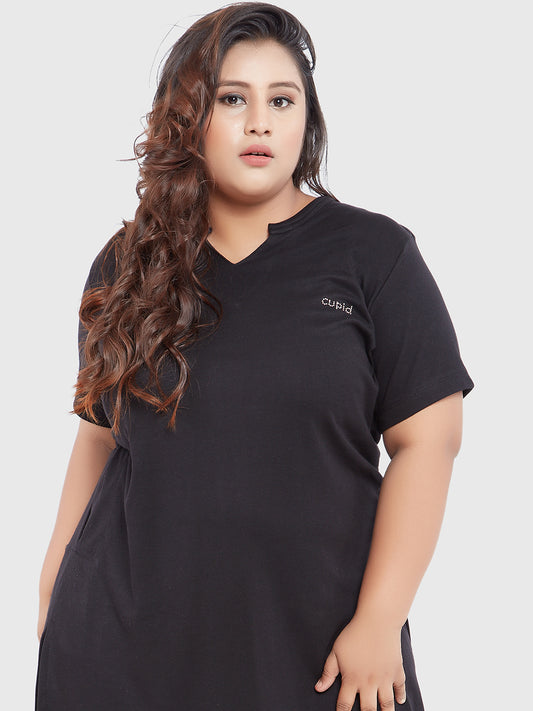 Stylish Black Cotton Plus Size Half Sleeves Long Top For Women Online In India
