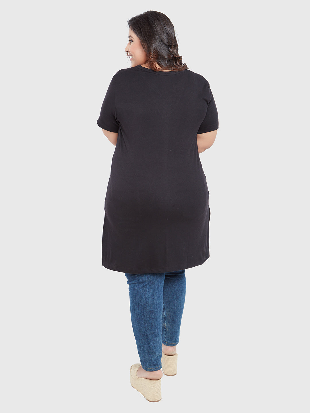 Stylish Grey Cotton Plus Size Half Sleeves Long Top For Women Online In India