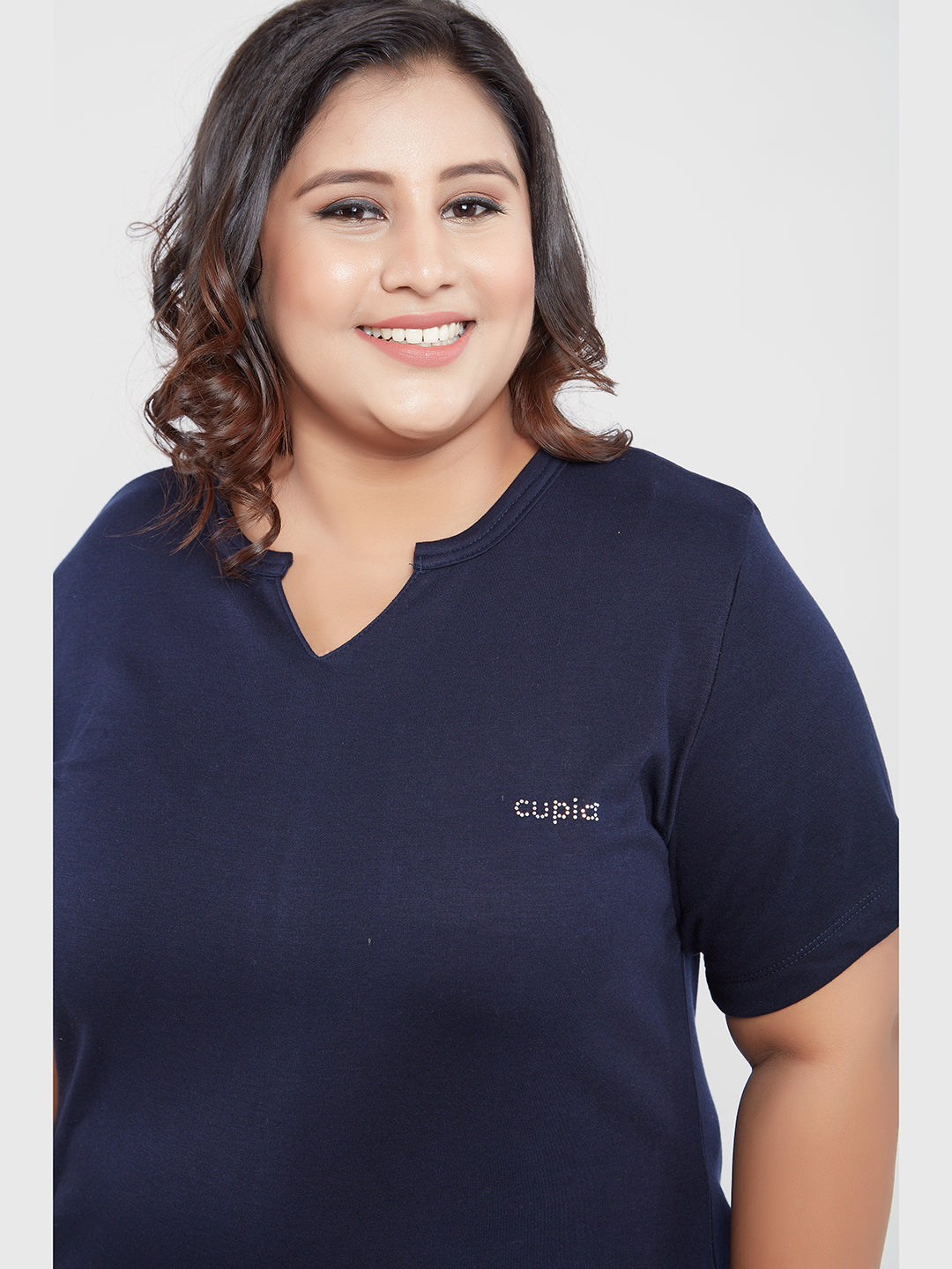 Buy Comfortable Plus Size Cotton Long T-shirts For Women In Navy