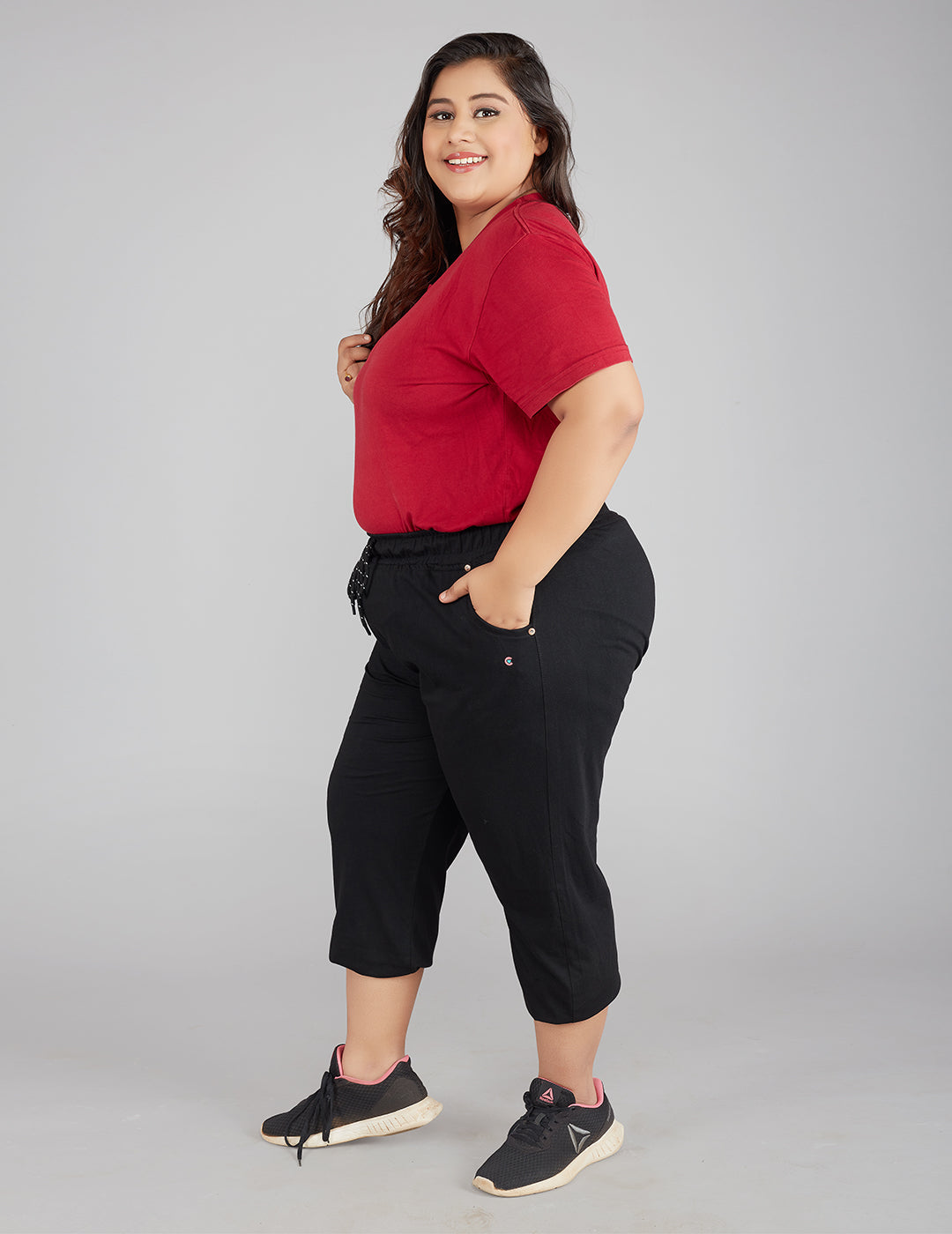 Buy Black Cotton Half Capris For Women online