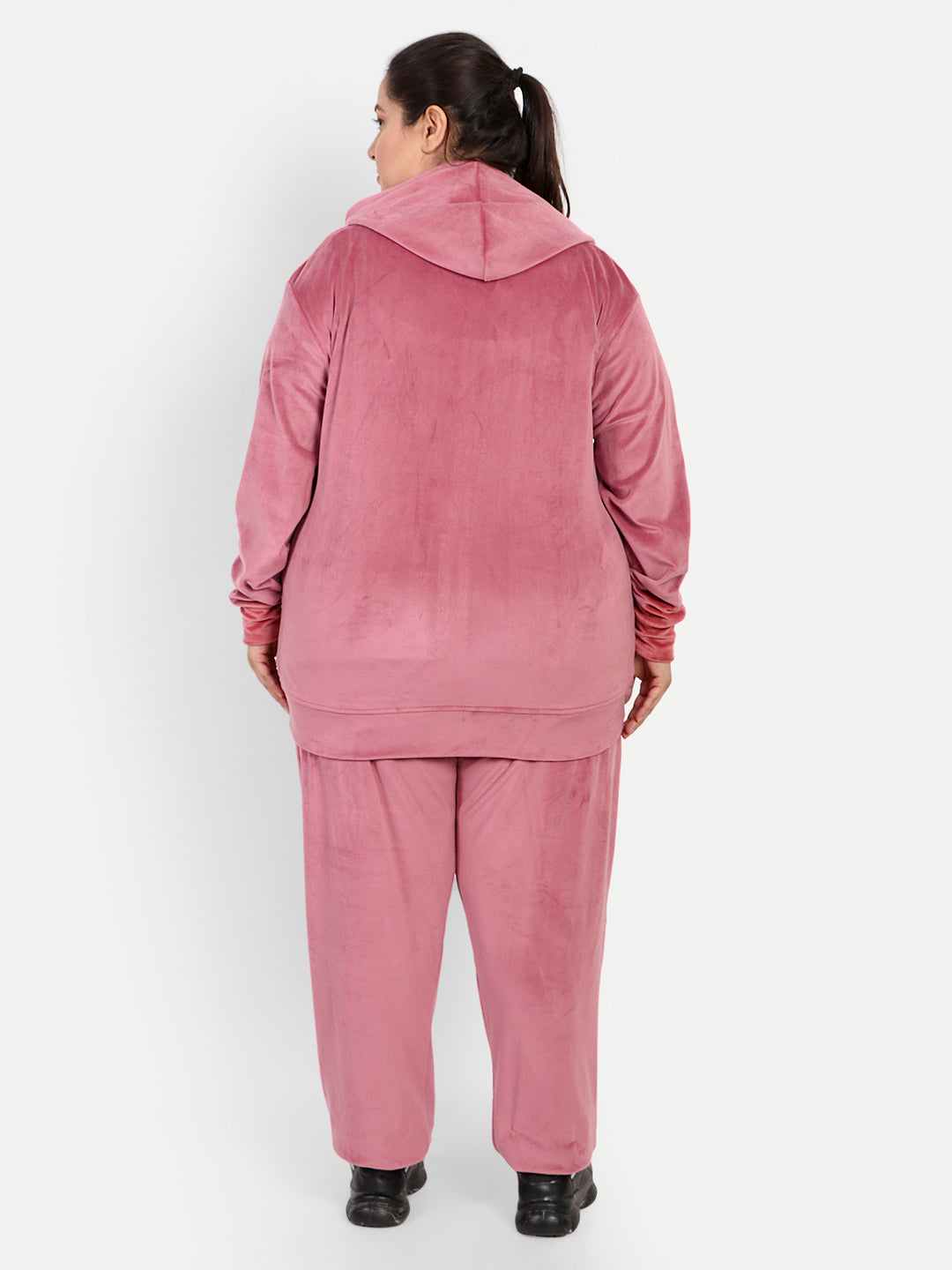 Comfy Rosy Pink Cotton Winter Velvet Tracksuit For Women Online In India