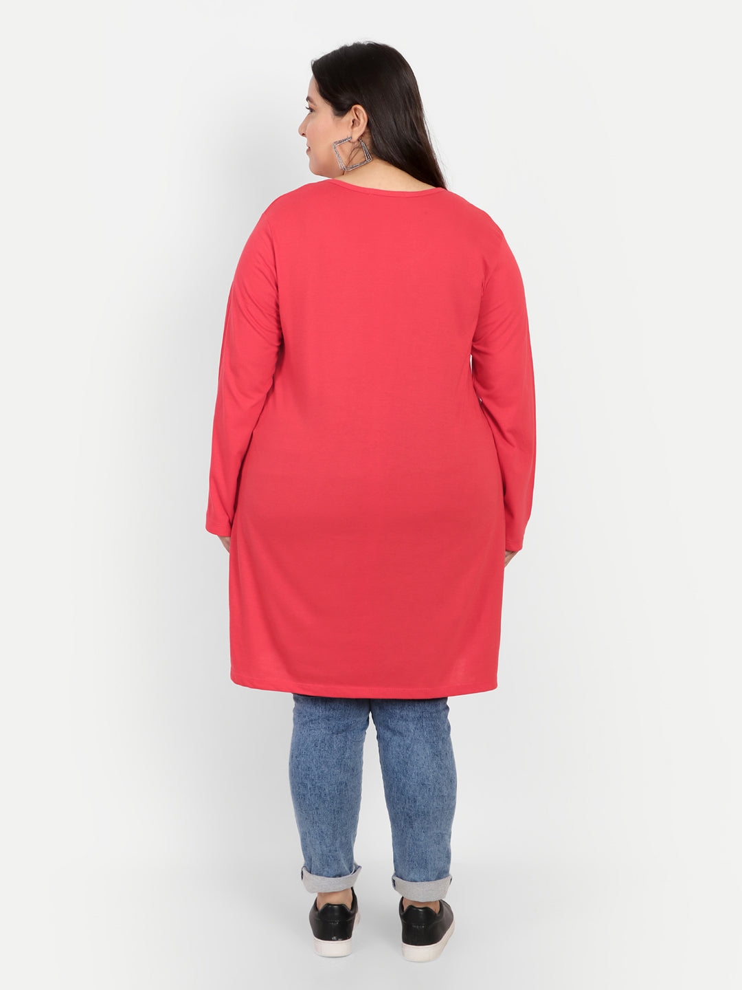 Stylish Red Cotton Full Sleeves Long Top For Women in Plus Size at best prices