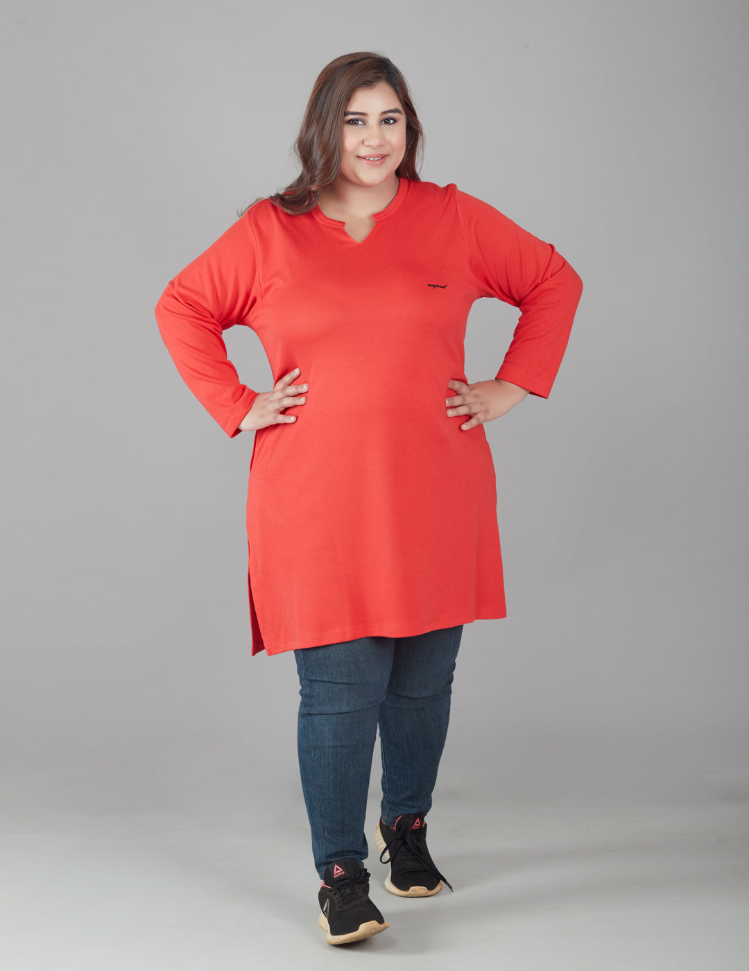 Full Sleeves Red Long Tops For Women in Pluz Size at best prices