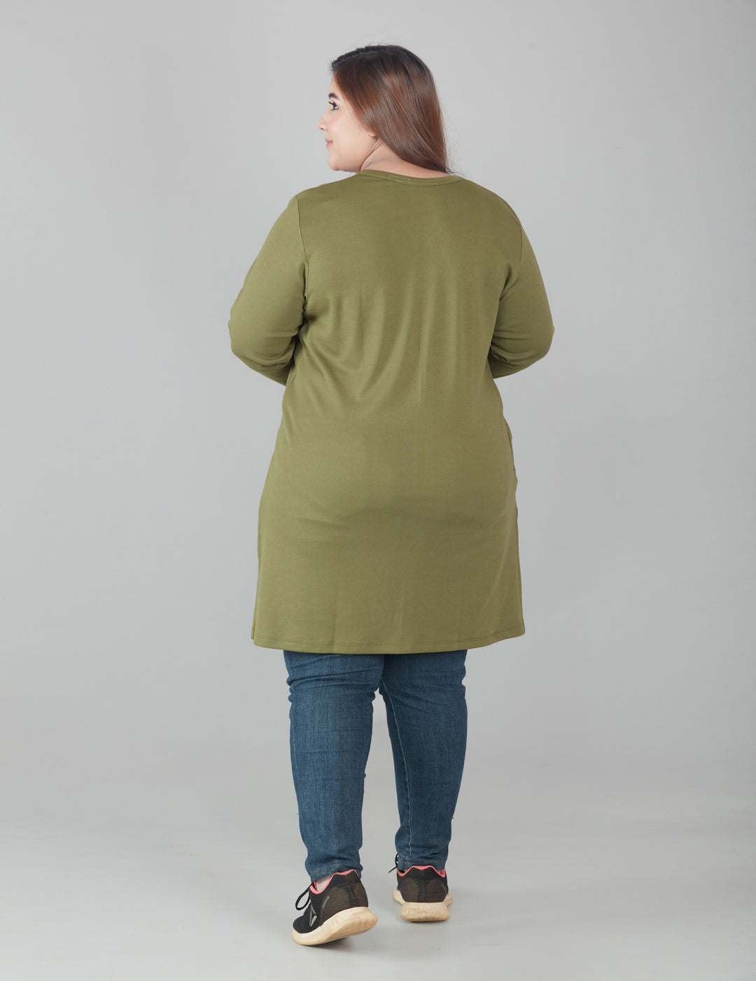 Comfortable Plus Size Full Sleeves Long Tops For Women - Olive Green